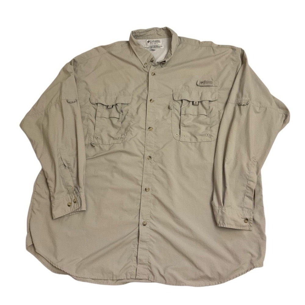 Columbia PFG Fishing Shirt Mens XXL Tan Long Sleeve Button Up UPF 30+